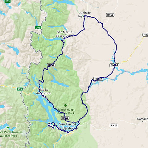 Routekaart flydrive Bariloche en omgeving