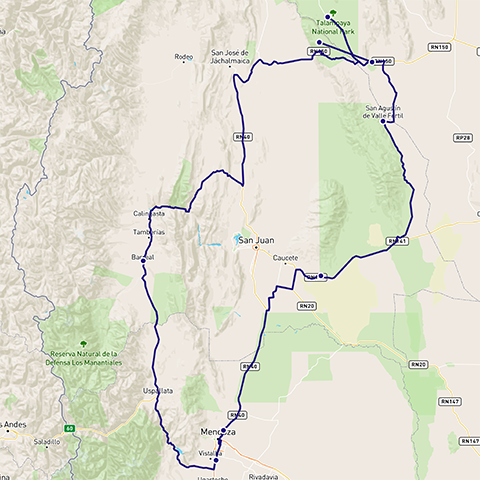 Routekaart flydrive Mendoza en omgeving