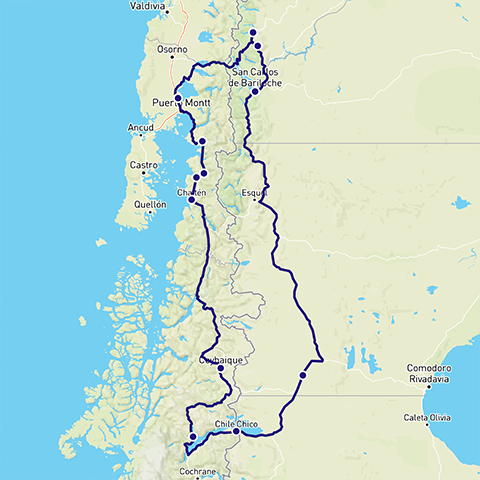 Routekaart flydrive Patagonië