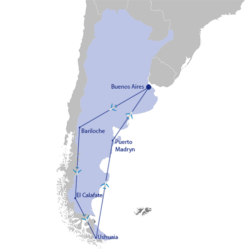 Routekaart rondreis Patagonië en Vuurland