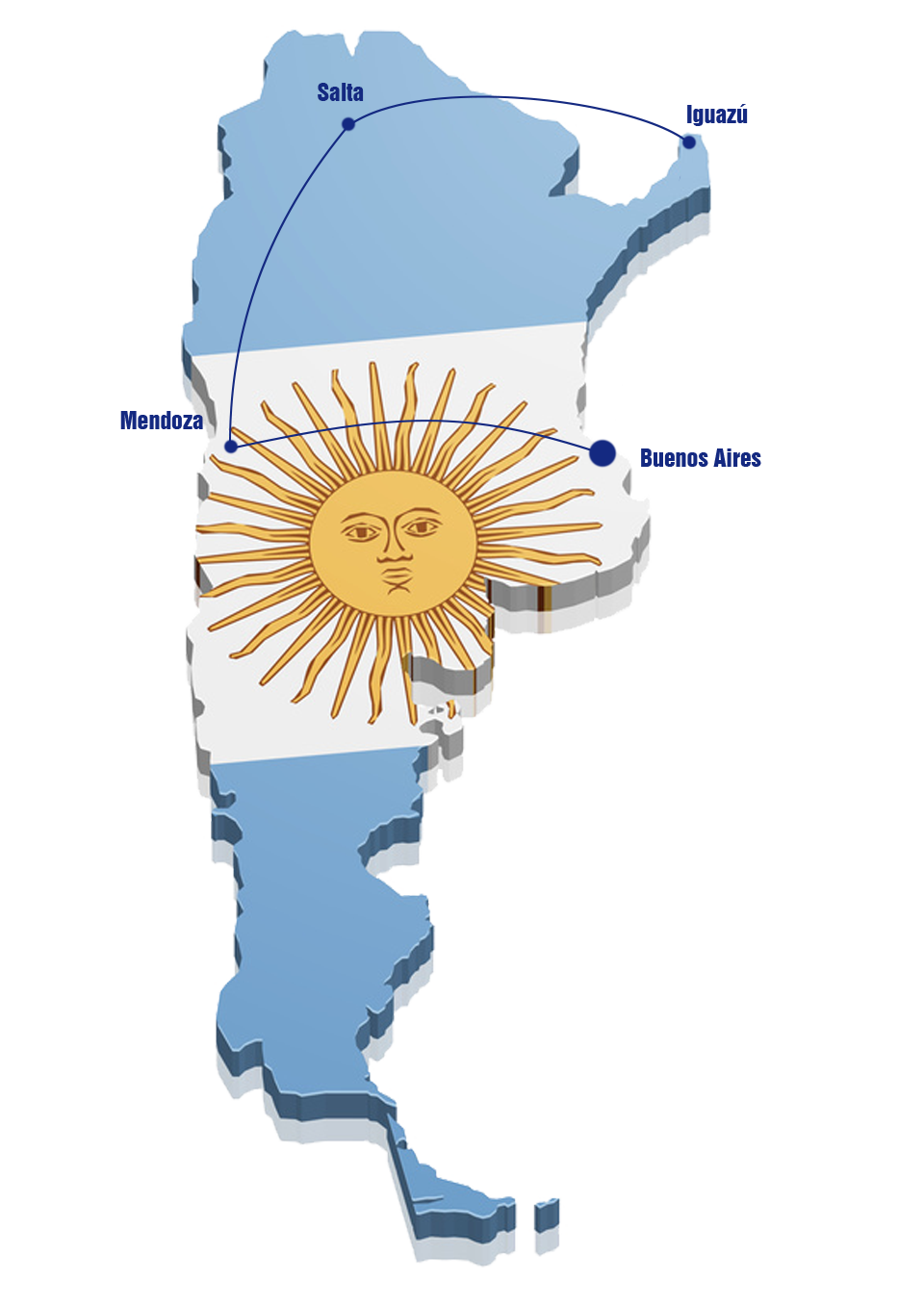 Zo ziet de reisroute van deze individuele rondreis eruit op de kaart van Argentinië Kaart noorden van Argentinie