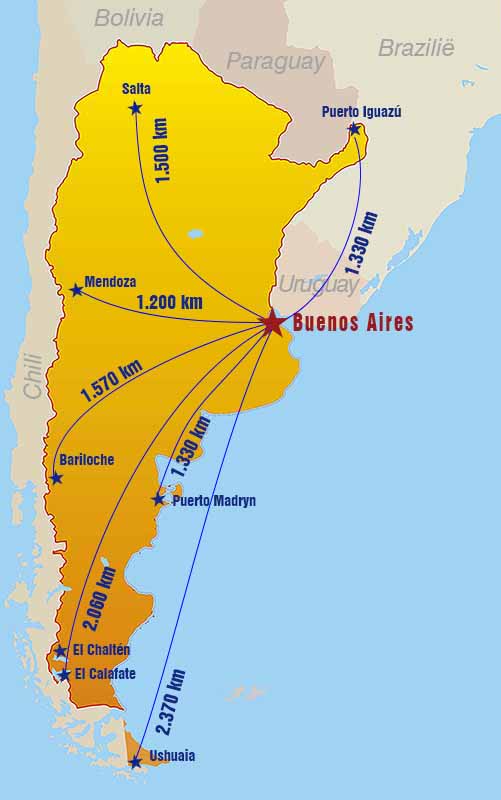 Kaart van Argentinië afstanden