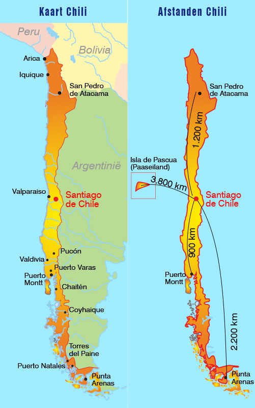 informatie over Chili: kaart Chili met afstanden
