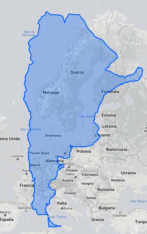 Kaart argentinie geprojecteerd over Europa