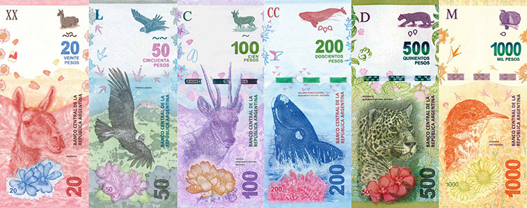 Nieuwere biljetten Argentijnse peso